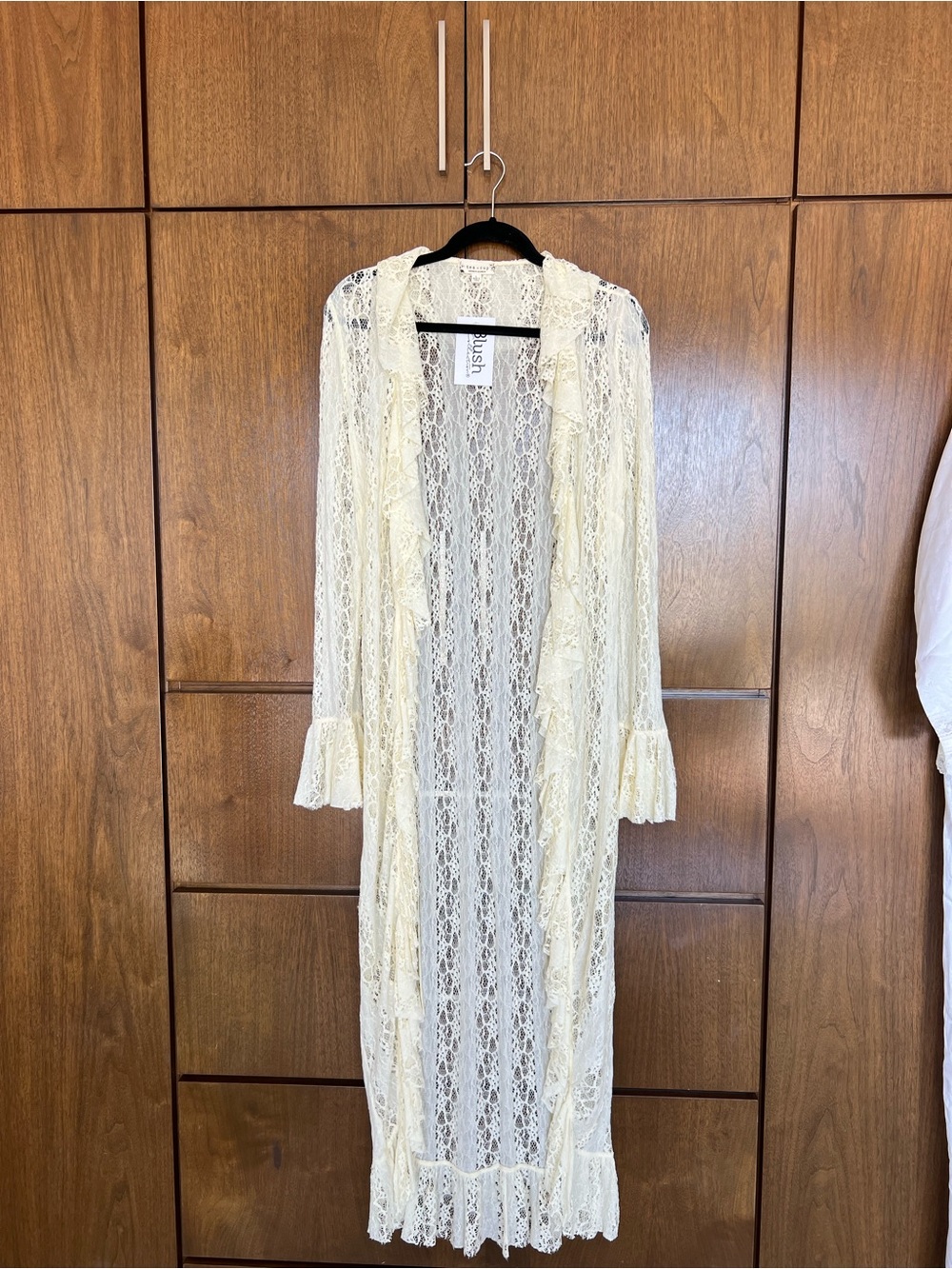 Cream Lace Ruffled Long Duster